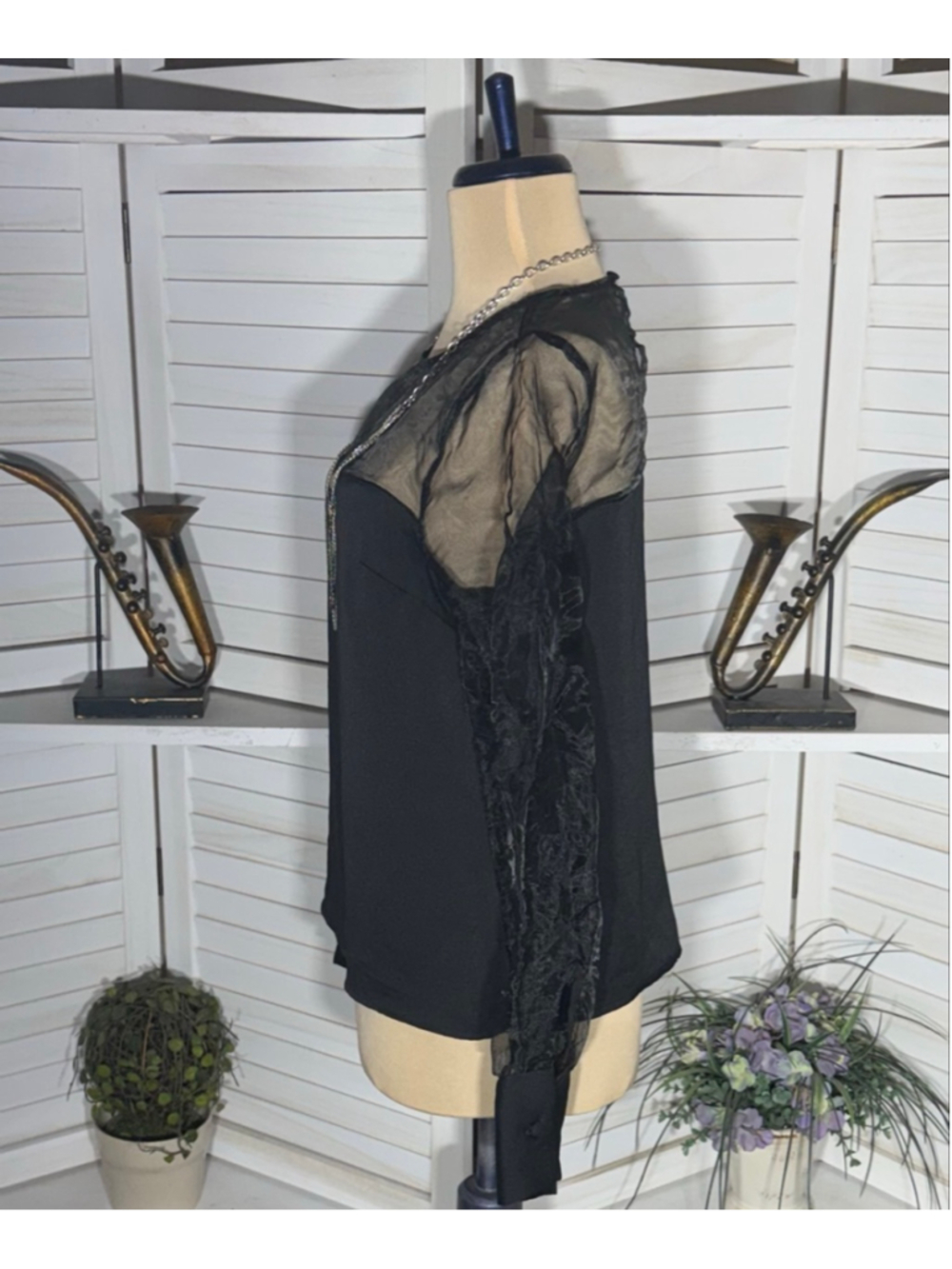 Express Y2K blouse black sheer lace cocktail whimsigoth boho fairy festival sz M - Picture 4 of 9